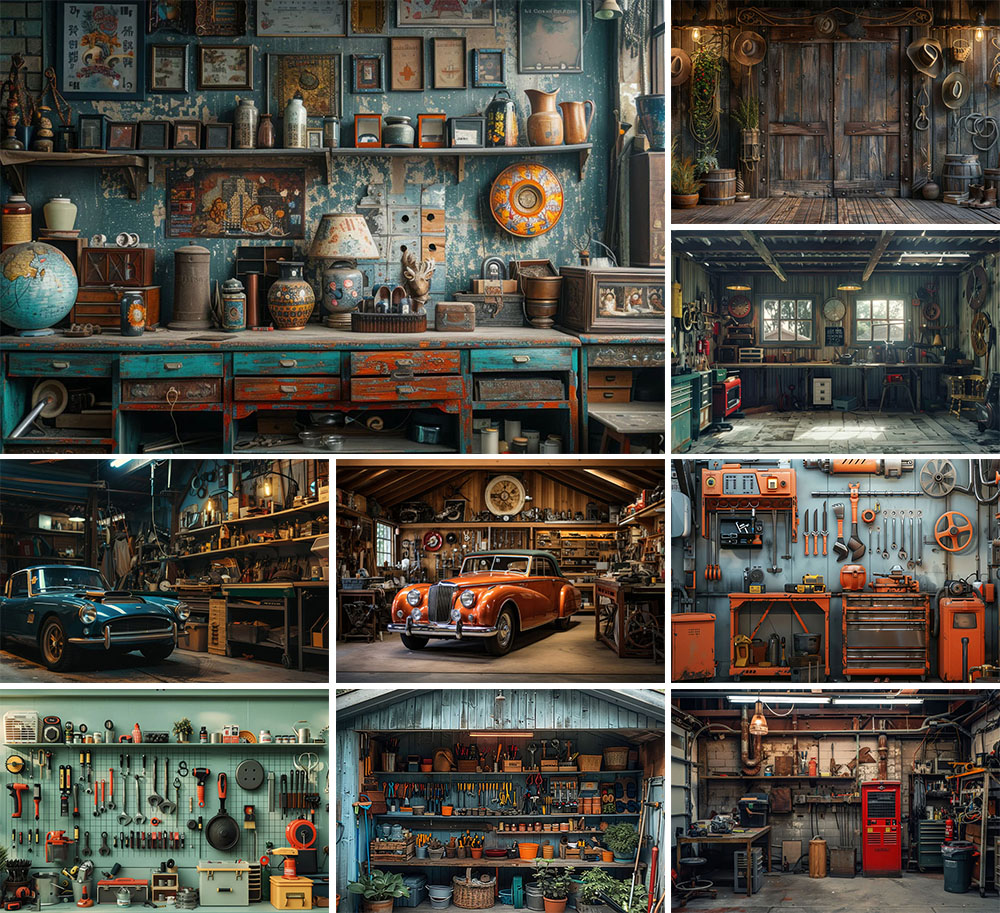 Workshop Tools Background - Фон для фотосъемки Mehofond, винтажный гараж,
