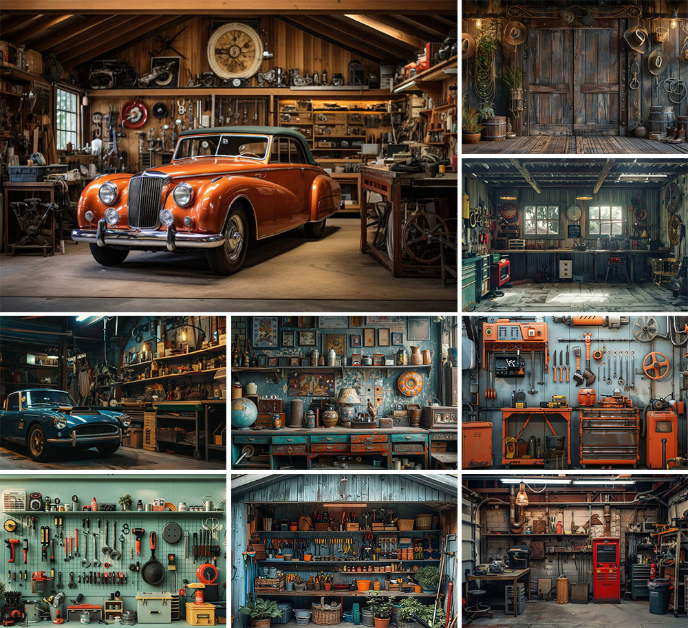 Workshop Tools Background - Фон для фотосъемки Mehofond, винтажный гараж,